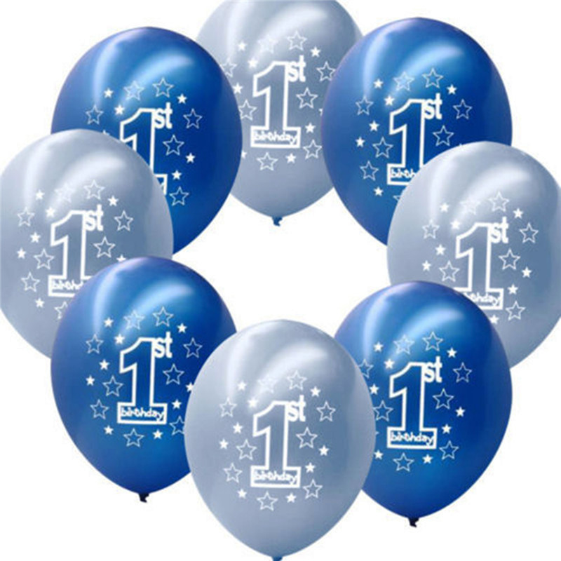 10 Pcs Per Set Blue Boy's 1st Birthday Printed Inflatable Pearlised Balloons Christmas Decoration 1