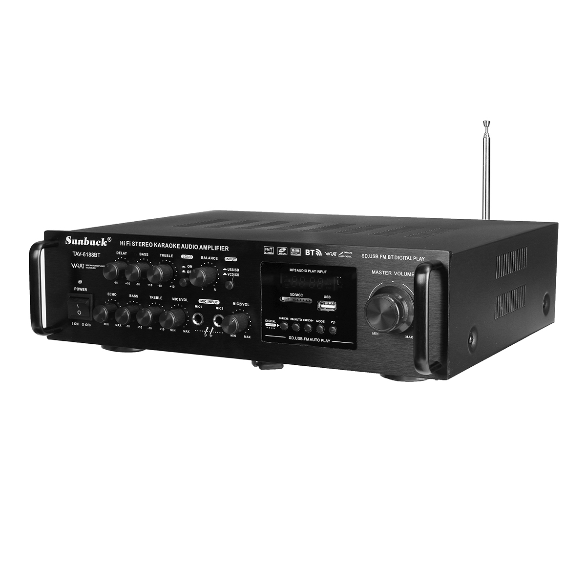 Sunbuck TAV-6188BT 2000W 4ohm Setero bluetooth FM Karaoke Amplifier RC Support 2 Microphone 2