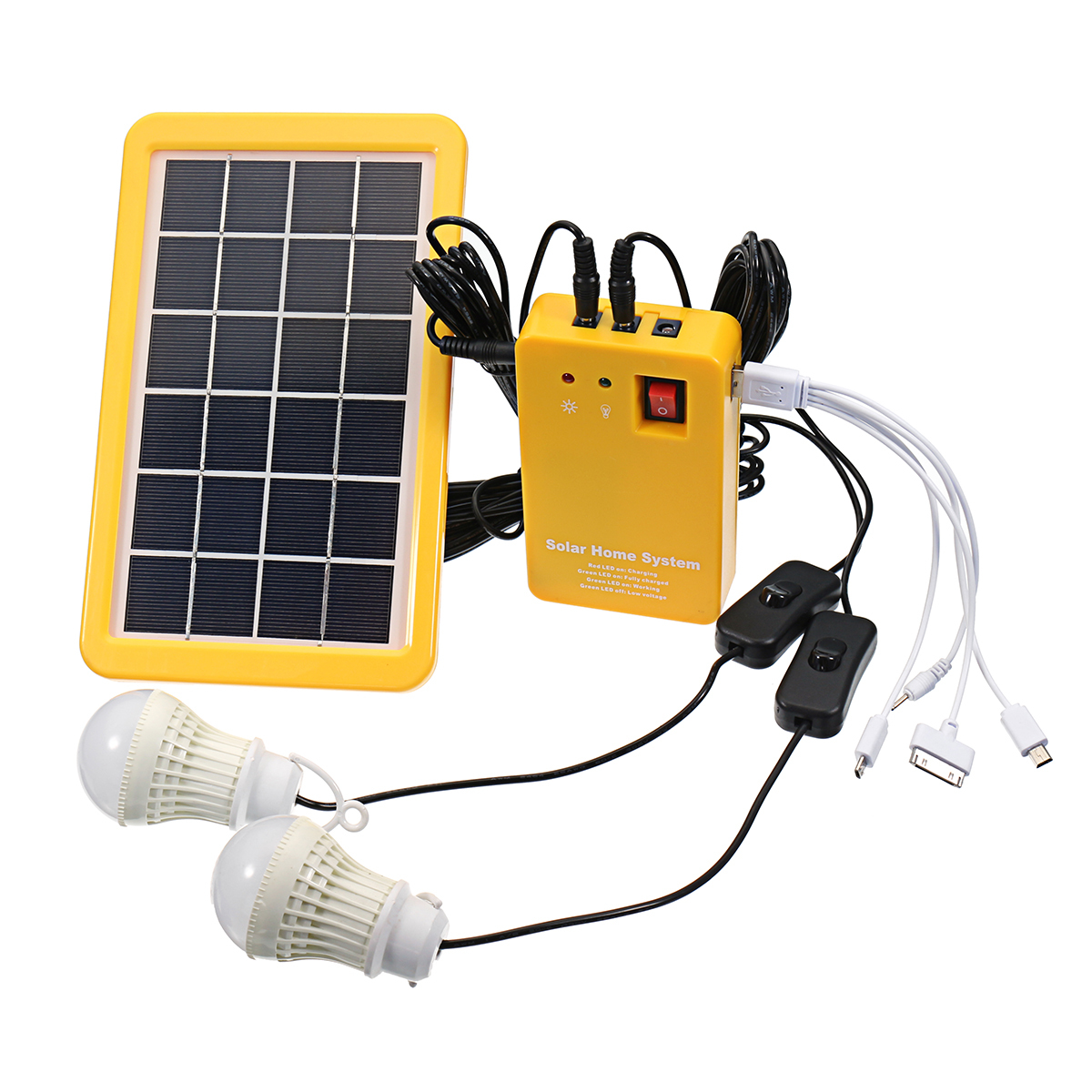 3W Solar Powered System Solar Panel Charging Generator 5V USB Power Generation System with 2 Bulbs 1