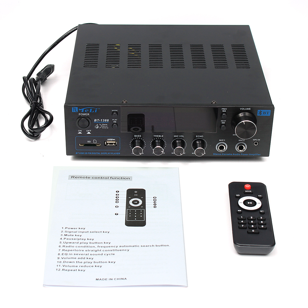 TELI BT-1388 HiFi bluetooth Power Amplifier Stereo Audio Karaoke FM Receiver USB SD 7 TELI BT-1388 HiFi bluetooth Power Amplifier Stereo Audio Karaoke FM Receiver USB SD - Image 7