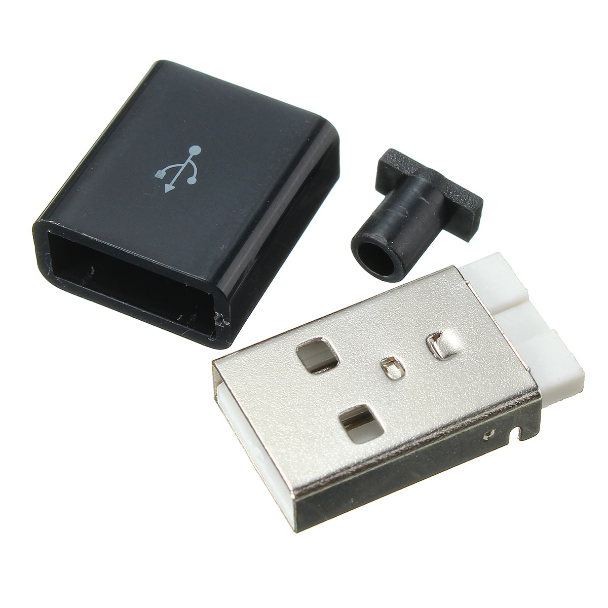 1Pcs USB 2.0 Type A Plug 4-pin Male Adapter Solder Connector & Black Cover Square 1