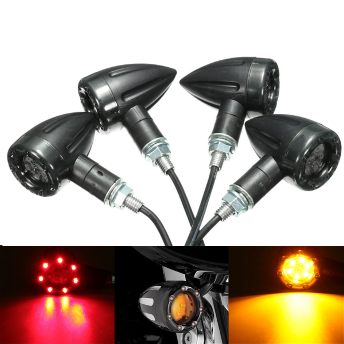 4X Universal LED Amber+Red Light Motorcycle Rear Turn Signal Brake Lights Running Lamp 2