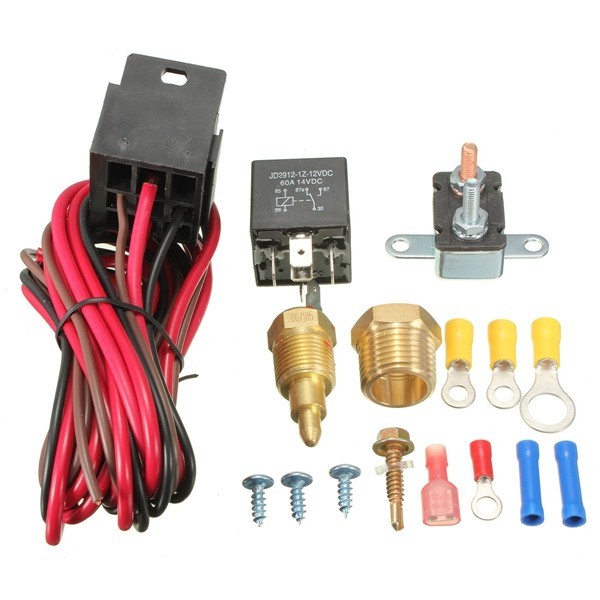 185~200 Degree Engine Cooling Fan Thermostat Temp Switch Sensor 5pins Relay Kit 1