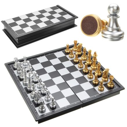 Chess Game Silver Gold Pieces Folding Magnetic Foldable Board Contemporary Set 3