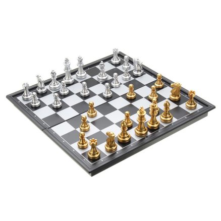 Chess Game Silver Gold Pieces Folding Magnetic Foldable Board Contemporary Set 4