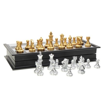 Chess Game Silver Gold Pieces Folding Magnetic Foldable Board Contemporary Set 5