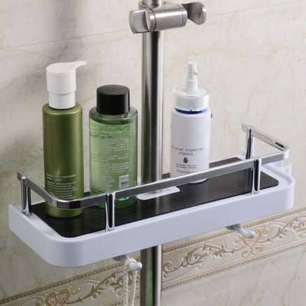 Bathroom Pole Shelf Shower Storage Caddy Rack Organiser Tray Holder Drain Shelf 3