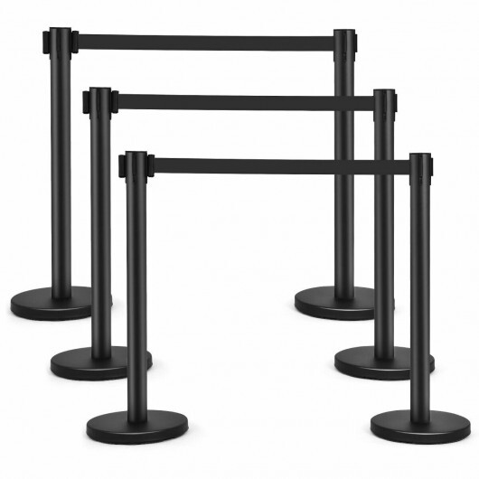 6 Pcs Retractable Black Stanchion Posts Queue Pole with 6.5ft Retractable Belt 1 6 Pcs Retractable Black Stanchion Posts Queue Pole with 6.5ft Retractable Belt