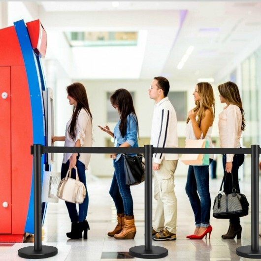 6 Pcs Retractable Black Stanchion Posts Queue Pole with 6.5ft Retractable Belt 3 6 Pcs Retractable Black Stanchion Posts Queue Pole with 6.5ft Retractable Belt - Image 3