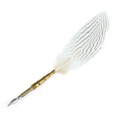 LS820-E White Silver Pheasant Dip Pen Quill Pen Gift Set Ink Included 3