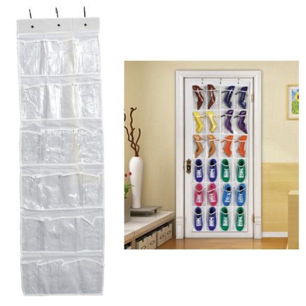 24Pocket Hanging Over Door Stainless Steel Holder Shoes Nonwoven Fabric Organizer Storage Door Wall Closet Bag 4