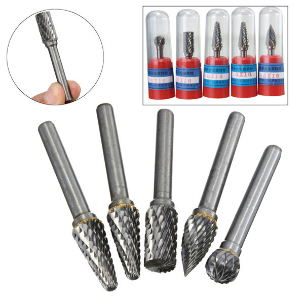 Drillpro RB29 5pcs 6mm Shank Tungsten Carbide Burr Rotary Cutter file Set Engraving Tool 2
