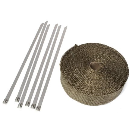 50mmx15m Exhaust Heat Wrap Insulation Pipe Tape Titanium Glass Fiber With 6 Stainless Ties 3