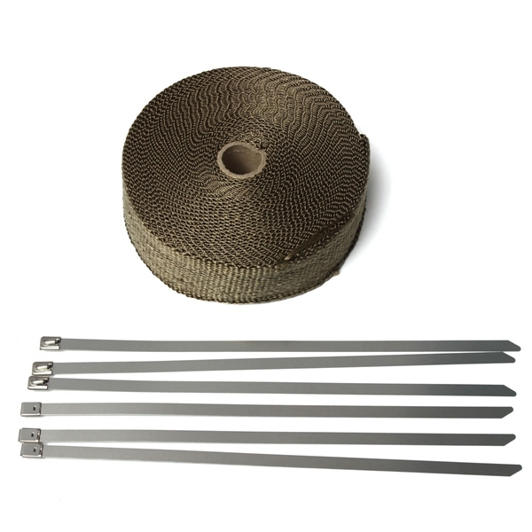 50mmx15m Exhaust Heat Wrap Insulation Pipe Tape Titanium Glass Fiber With 6 Stainless Ties 4 50mmx15m Exhaust Heat Wrap Insulation Pipe Tape Titanium Glass Fiber With 6 Stainless Ties - Image 4