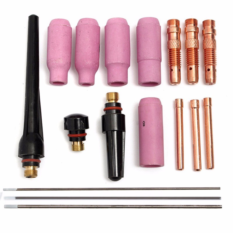 17Pcs TIG Welding Torch Cup Collet Body Nozzle Tungsten Kit WP-17 WP-18 WP-26 1