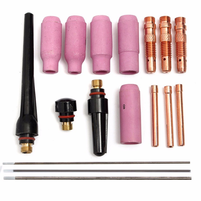 17Pcs TIG Welding Torch Cup Collet Body Nozzle Tungsten Kit WP-17 WP-18 WP-26 1 17Pcs TIG Welding Torch Cup Collet Body Nozzle Tungsten Kit WP-17 WP-18 WP-26