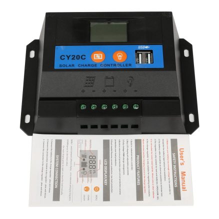 20A 12V/24V LCD Solar Charge Controller Panel Battery Regulator With 2 USB Ports 6