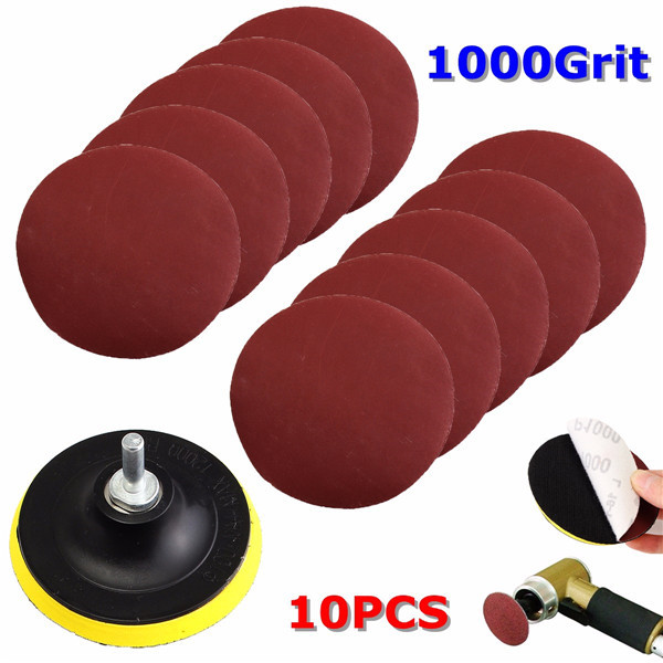 10pcs 4 Inch 1000 Grit Sandpaper with Backer Pad and Drill Adapter 1