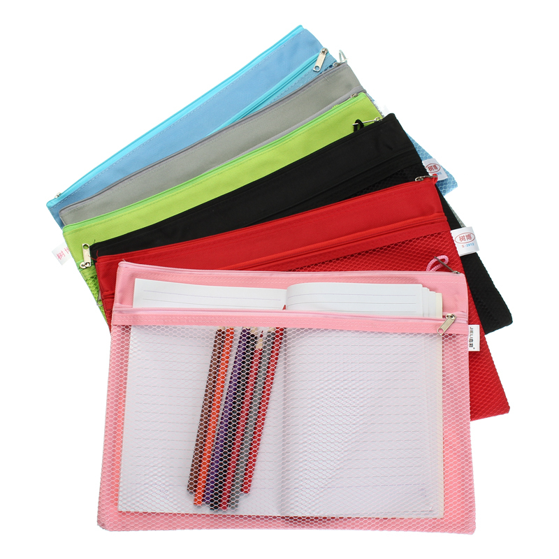 Colorful Double Layer Canvas Cloth Zipper Book Pencil Pen Case Bag File Document Bags 2