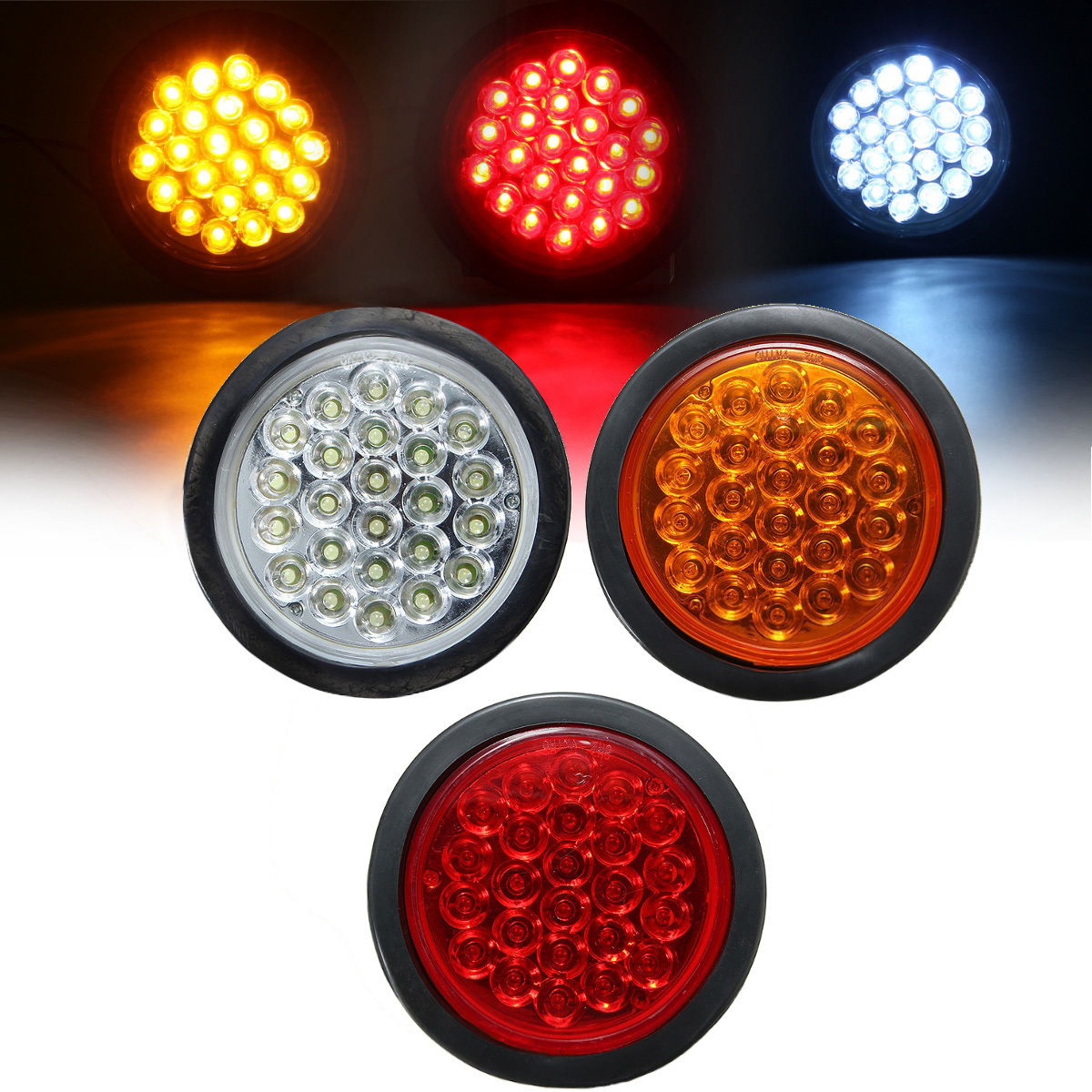 24 LED Red White Yellow Round Rear Tail Stop Light Brake Lamp Reflector for Truck Trailer Bus Boat 2