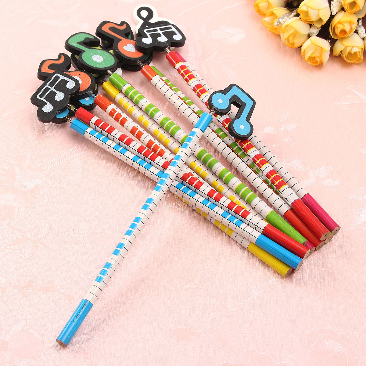 12 Pcs Wooden Pencils Musical Note Patterns Cartoon Pencils Writing Painting Stationery Gifts for Children 2