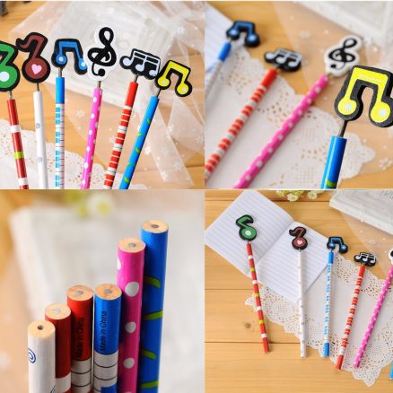 12 Pcs Wooden Pencils Musical Note Patterns Cartoon Pencils Writing Painting Stationery Gifts for Children 2