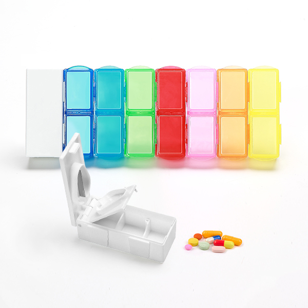 KC-JS0802 Portable 7 Days Pill Box Travel Medicine Organizer With Pill Splitter Cutter 1