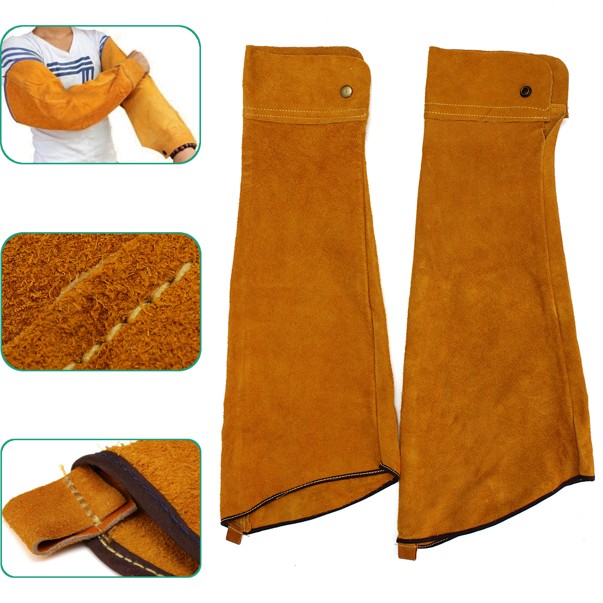 2pcs 23.6inch Cowhide Split Leather Welding Sleeves Protective Heat Arm Sleeve Tool 1