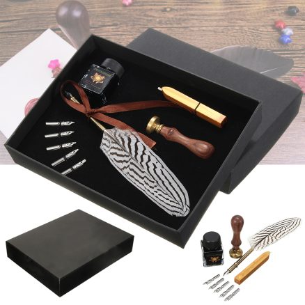 Antique Feather Writing Quill Pen Ink Seal Wax Set Collection Stationery Gift 1