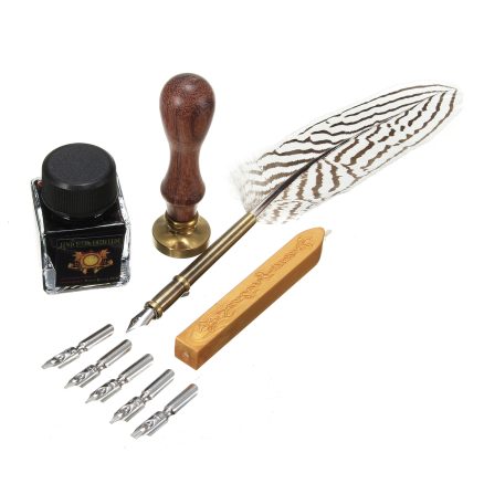 Antique Feather Writing Quill Pen Ink Seal Wax Set Collection Stationery Gift 2