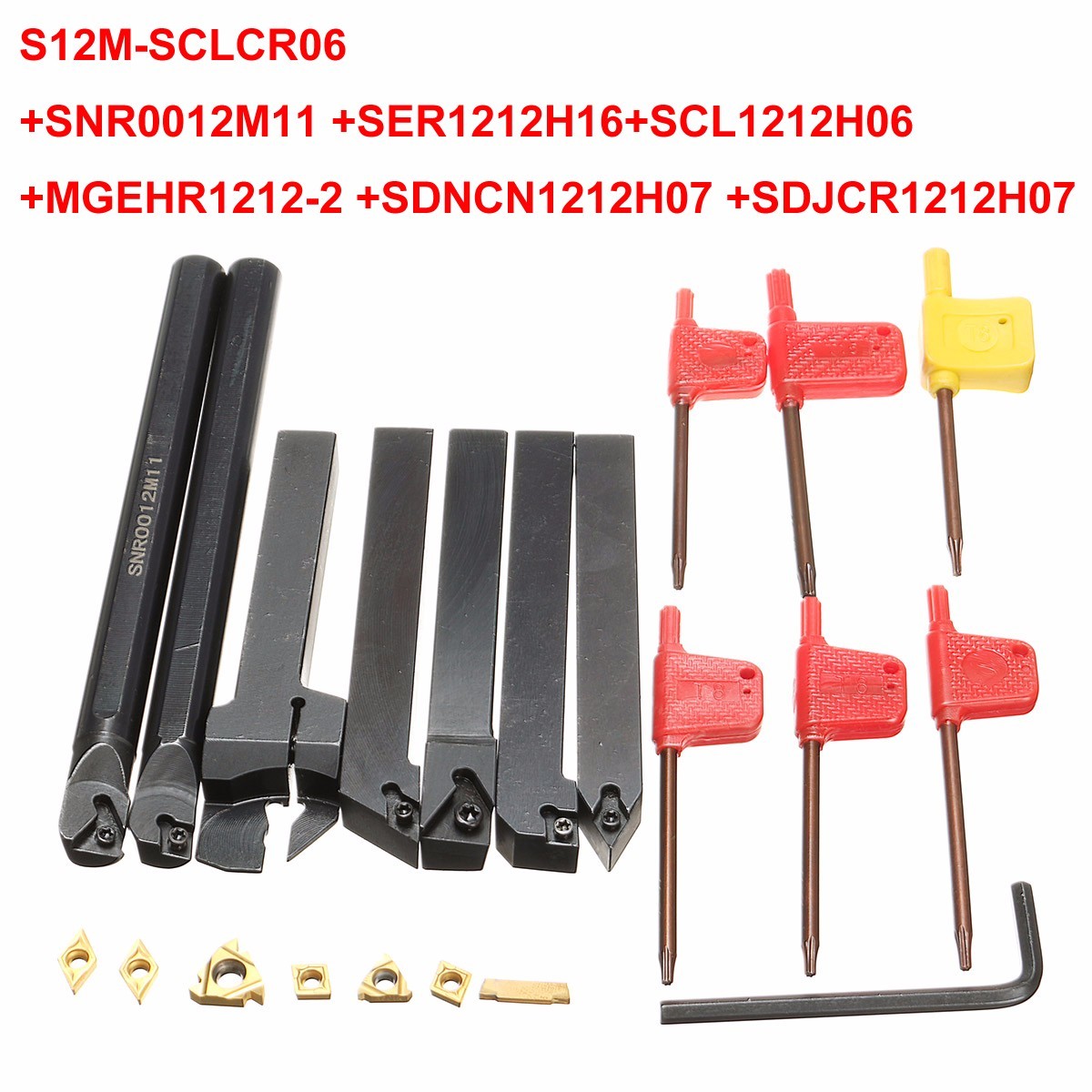 Drillpro 7pcs 12mm Shank Lathe Set Boring Bar Turning Tool Holder with Carbide Inserts CCMT060204 DCMT070204 1