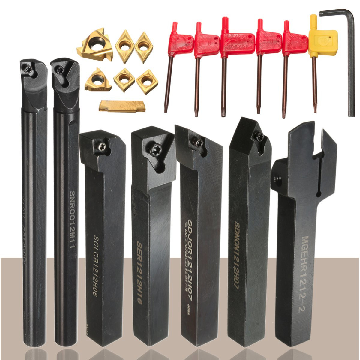 Drillpro 7pcs 12mm Shank Lathe Set Boring Bar Turning Tool Holder with Carbide Inserts CCMT060204 DCMT070204 2 Drillpro 7pcs 12mm Shank Lathe Set Boring Bar Turning Tool Holder with Carbide Inserts CCMT060204 DCMT070204 - Image 2