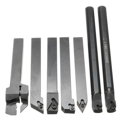 Drillpro 7pcs 12mm Shank Lathe Set Boring Bar Turning Tool Holder with Carbide Inserts CCMT060204 DCMT070204 7