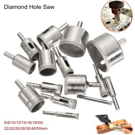 15Pcs 6-50mm Diamond Hole Saw Drill Bit Set 100 Grits Tile Ceramic Glass Marble Drill Bits 1