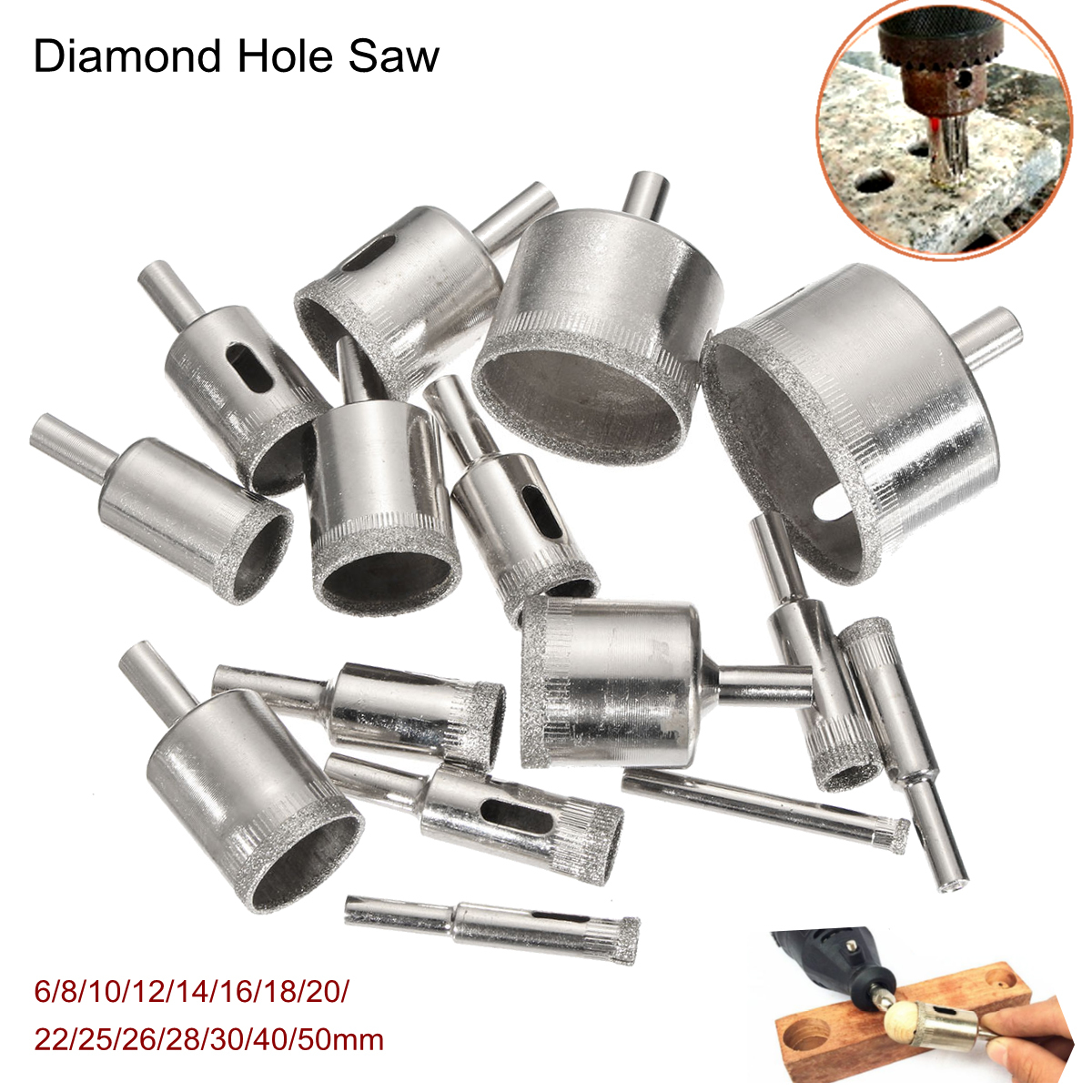 15Pcs 6-50mm Diamond Hole Saw Drill Bit Set 100 Grits Tile Ceramic Glass Marble Drill Bits 1 15Pcs 6-50mm Diamond Hole Saw Drill Bit Set 100 Grits Tile Ceramic Glass Marble Drill Bits