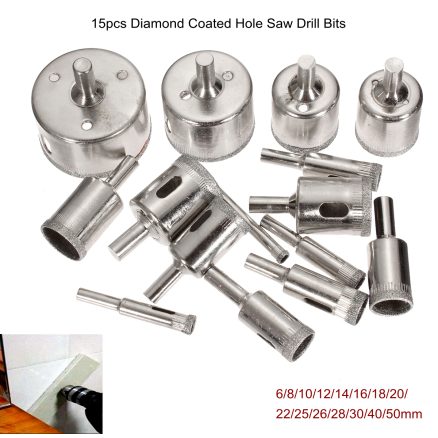 15Pcs 6-50mm Diamond Hole Saw Drill Bit Set 100 Grits Tile Ceramic Glass Marble Drill Bits 2