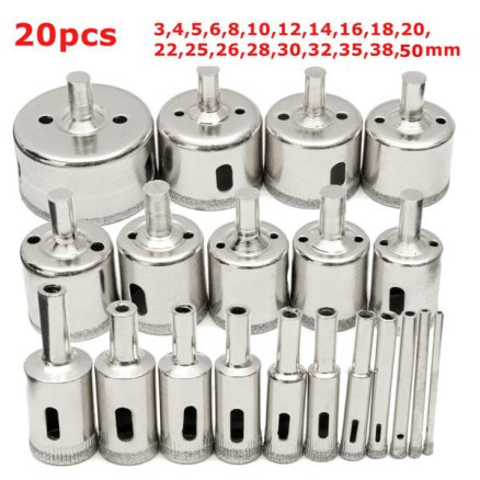 20Pcs Diamond Coated Core Drill Bit Set 3-50mm Hole Saw Cutter for Glass Marble Granite 1