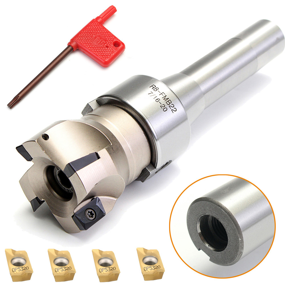R8 FMB22 Straight Shank Arbor 400R Face End Mill Cutter with 4Pcs APMT1604 Carbide Inserts 1 R8 FMB22 Straight Shank Arbor 400R Face End Mill Cutter with 4Pcs APMT1604 Carbide Inserts