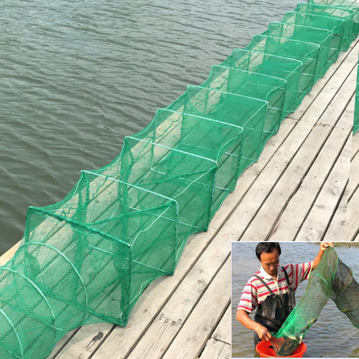 3.2m Long Tube Nylon Mesh Crab Crayfish Lobster Shrimp Prawn Eel Live Trap Net Bait Fishing Pot 6 3.2m Long Tube Nylon Mesh Crab Crayfish Lobster Shrimp Prawn Eel Live Trap Net Bait Fishing Pot - Image 6