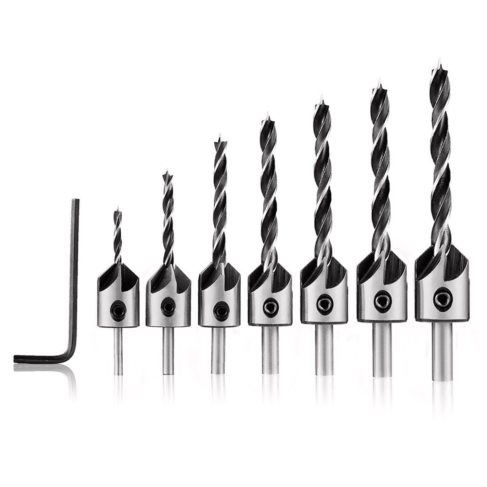 Drillpro 7pcs HSS 5 Flute Countersink Drill Bit Set Reamer Woodworking 3-10mm Chamfer Drill Bits 1 Drillpro 7pcs HSS 5 Flute Countersink Drill Bit Set Reamer Woodworking 3-10mm Chamfer Drill Bits