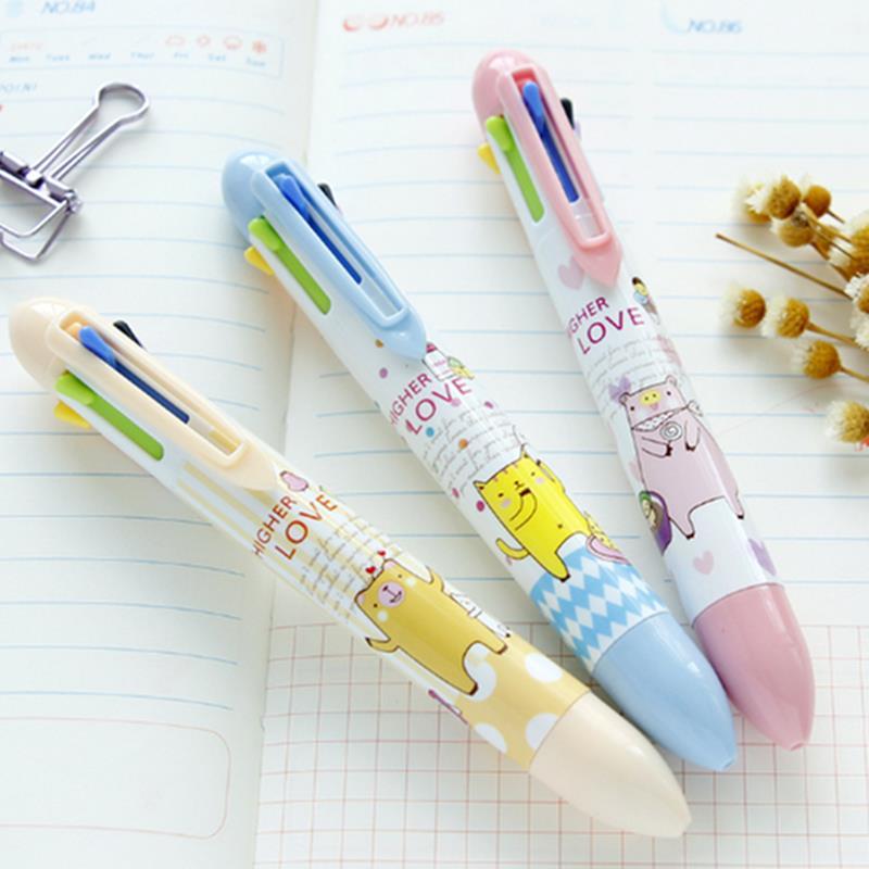 7 Colors Pressed Ballpoint Pen 0.5mm Multicolor Ballpoint Pen Cute Pattern With Clip Multifunction For School Supplies 2