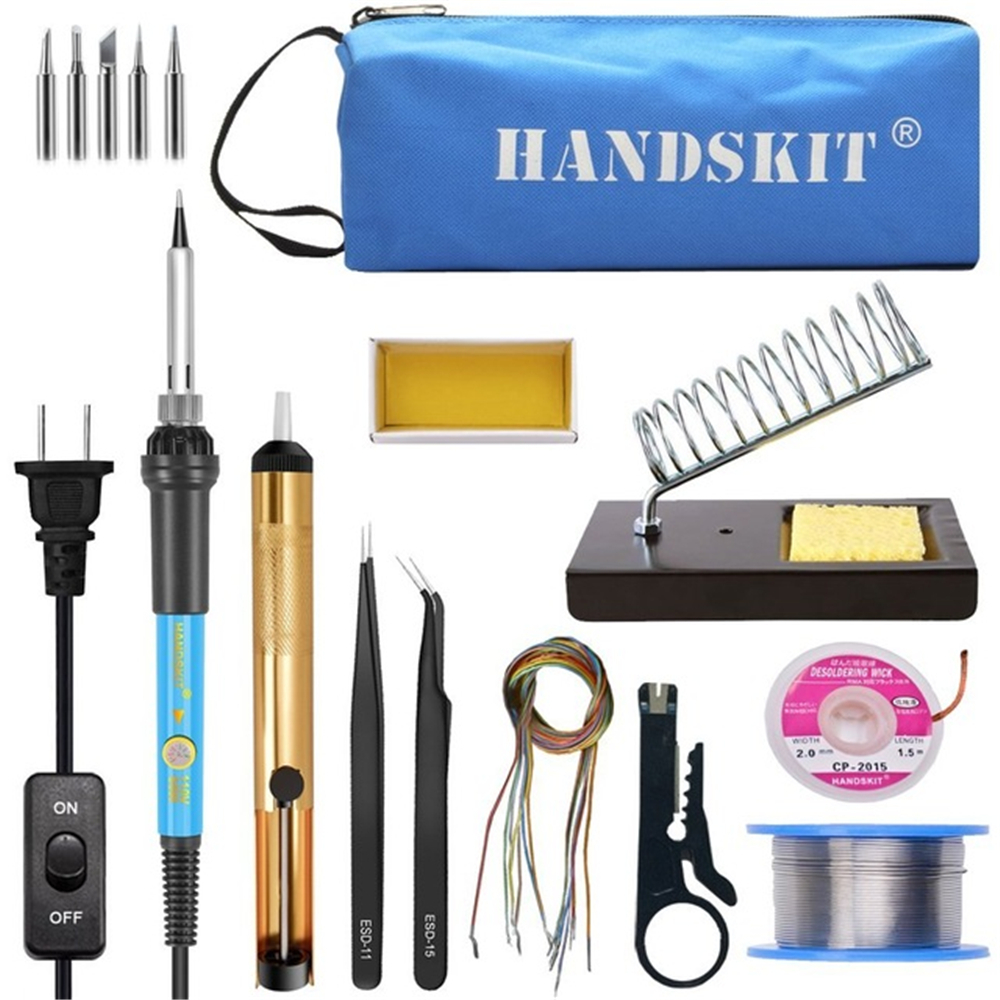 60W 110V 220V Adjustable Temperature Soldering Iron Tools Kit with 5 Tips Desoldering Pump Stand 2