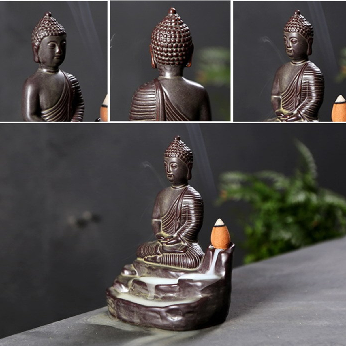 Ceramic Buddha Incense Statue Buddhist Smoke Backflow Cone Censer Burner Holder Home Decor 2 Ceramic Buddha Incense Statue Buddhist Smoke Backflow Cone Censer Burner Holder Home Decor - Image 2