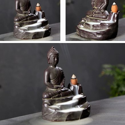 Ceramic Buddha Incense Statue Buddhist Smoke Backflow Cone Censer Burner Holder Home Decor 3