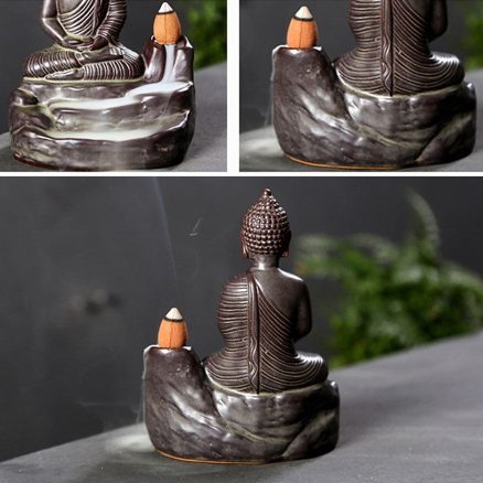 Ceramic Buddha Incense Statue Buddhist Smoke Backflow Cone Censer Burner Holder Home Decor 4
