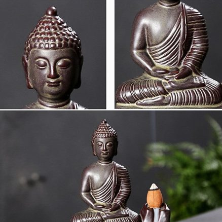 Ceramic Buddha Incense Statue Buddhist Smoke Backflow Cone Censer Burner Holder Home Decor 5