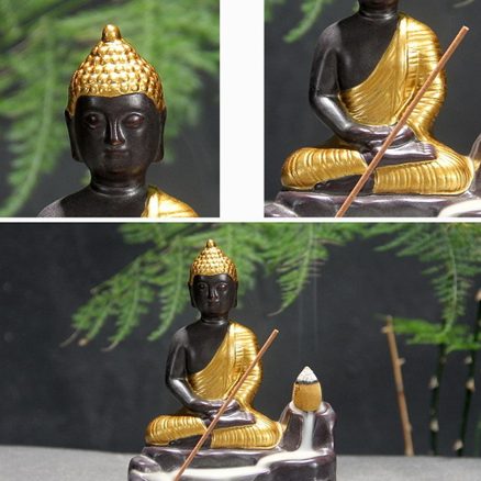 Ceramic Buddha Incense Statue Buddhist Smoke Backflow Cone Censer Burner Holder Home Decor 6