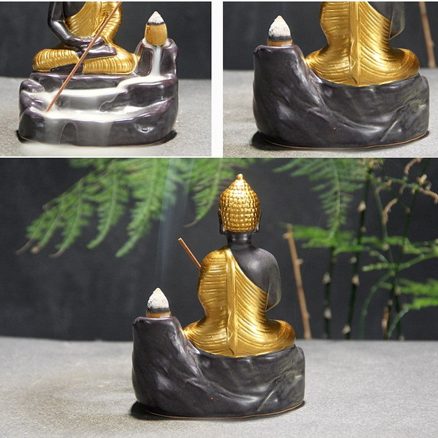 Ceramic Buddha Incense Statue Buddhist Smoke Backflow Cone Censer Burner Holder Home Decor 7