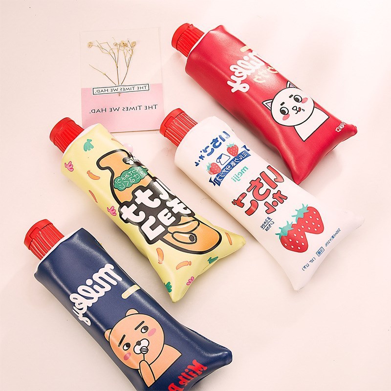 New Korean Cartoon Toothpaste Shape Pencil Case With Sharpener Stationery Storage Organizer Bag 2