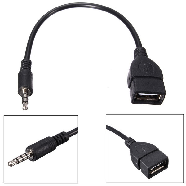 3.5mm Male Audio AUX Jack to USB 2.0 Type A Female Converter Adapter Cable for Car 2